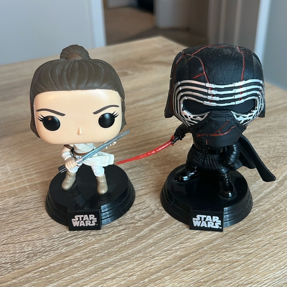 Rey and Kylo Ren Star Wars Funko Pop Bobblehead dolls